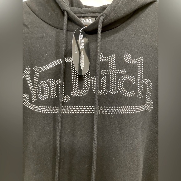 Von Dutch Rhinestone Cropped Hoodie | Black | NWT | Oversized | Y2K | Medium - Picture 7 of 9